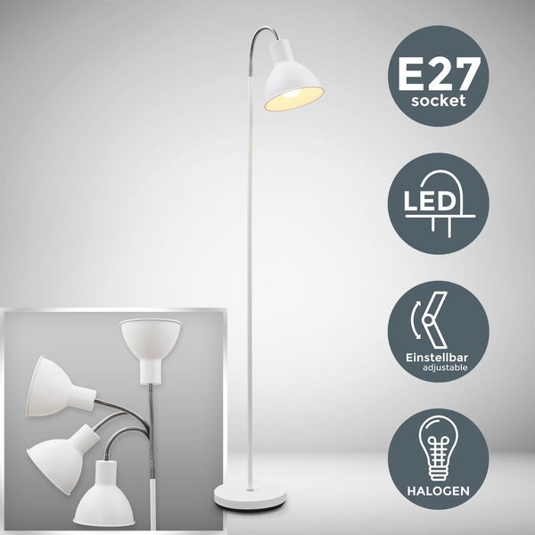 Stehlampe - Schalter, schwenkbar, E27 Fassung, max. 25W, Weiß