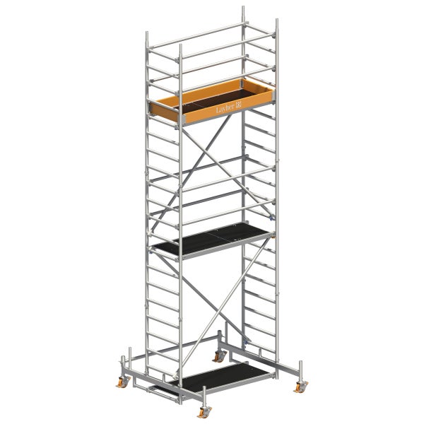 Layher Fahrgerüst mit Arbeitsplattform und Werkzeugablage