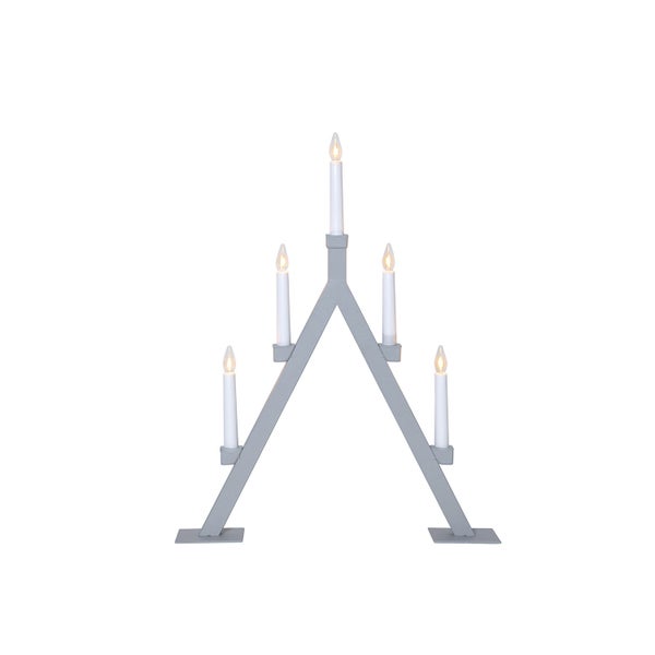 Grauer, fünfflammiger LED-Schwibbogen mit Kerzen