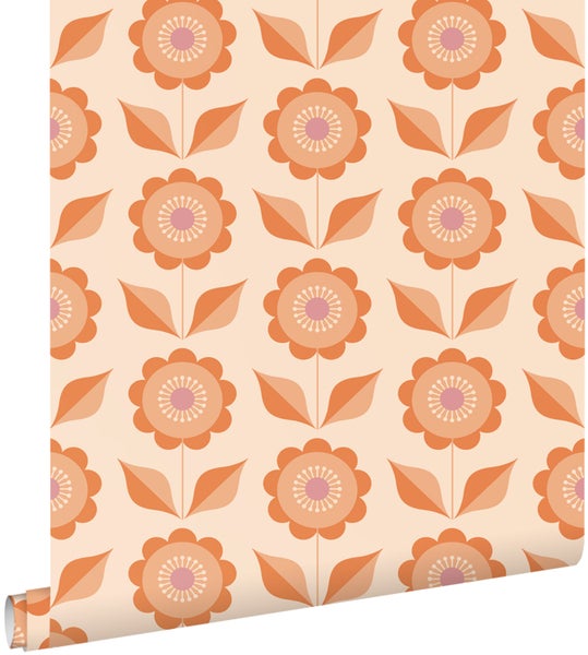 ESTAhome Tapete Blumen Orange - 50 x 900 cm - 130977