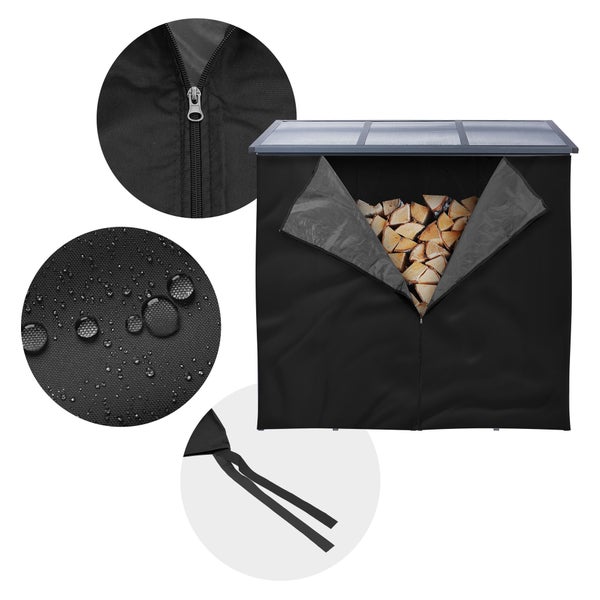ML-Design Kaminholzregal Abdeckung, LxH: 240 x 165 cm, Schwarz, wetterfest, Polyester Wetterschutz, Schutzhülle für Feuerholzregal, Brennholzregal Abdeckplane, Holzregale Außen Regenabdeckung Hülle