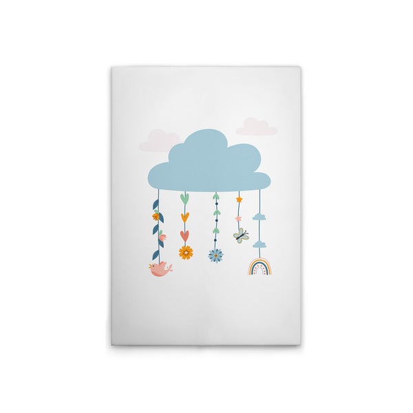 Leinwandbild mit Wolke, Vogel, Blumen, Schmetterling, Herz, Stern, Regenbogen