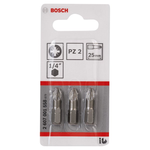 Bosch 3x Schrauberbit Extra-Hart, PZ 2, 25 mm - 2607001558