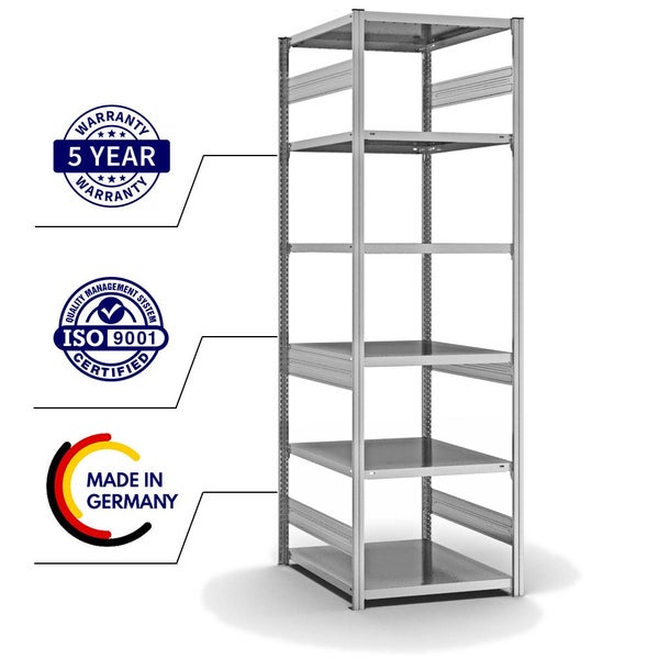 PROREGAL Fachbodenregal Stecksystem T-Profil Heavy-Duty Grundregal HxBxT 250 x 75 x 80 cm 6 Ebenen Fachlast 330 kg Beidseitig Nutzbar Verzinkt