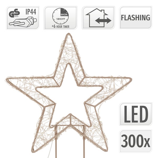 LED Stern Dekoration mit Ständer, Weihnachtsbeleuchtung aus Metall mit Drahtgeflecht, Abmessungen circa 48,5 mal 36 Zentimeter