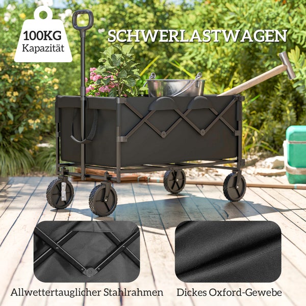 Outsunny Gartenwagen 100 kg belastbar klappbar Erweiterter Transportwagen mit herausnehmbare Plane Griff Rädern Bollerwagen Handwagen Gartenkarre 160 Liter Gerätewagen für Haus, Garten Schwarz