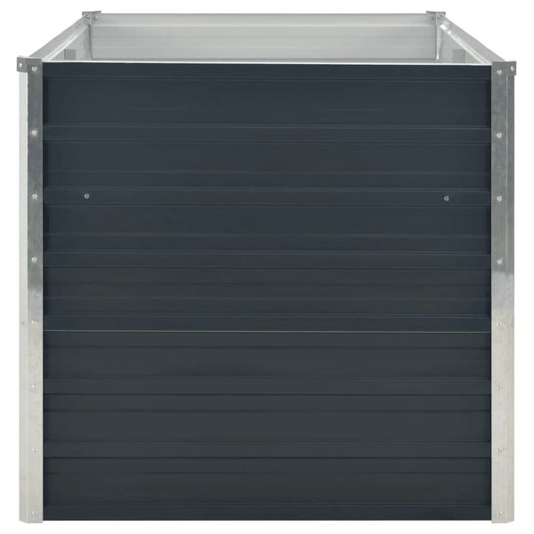 Hochbeet aus Metall mit profilierten Seitenwänden und Eckverstärkungen.