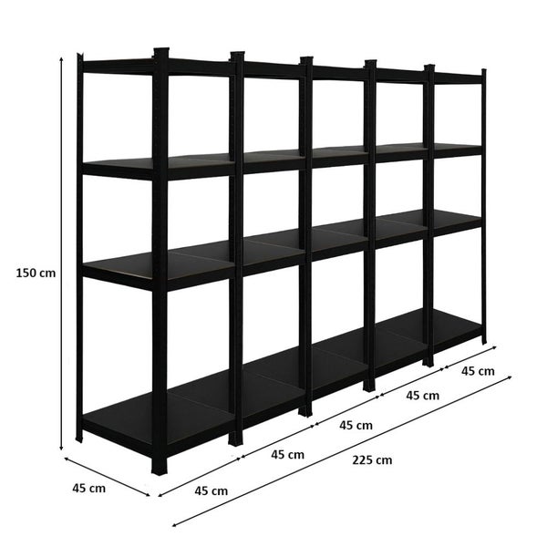 Berlinlodge Mega Deal 5x Wohnregal Ragnar, HxBxT 150x45x45cm, Fachlast 100kg, Matt Shwarz, Bücherregal, Standregal, Büroregal für Wohnzimmer