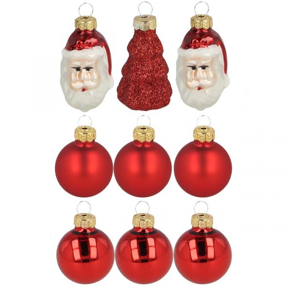 Weihnachtsbaumschmuck Set mit Weihnachtsmannmotiven und Kugeln