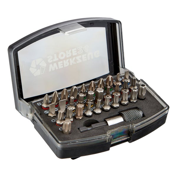 Bit-Set mit verschiedenen Schrauberbits in einer transparenten Kunststoffbox