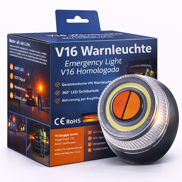 V16 Warnleuchte mit Verpackung, Notlicht, 360 Grad LED, SOS Signal, wetterfest, schnelle Aktivierung