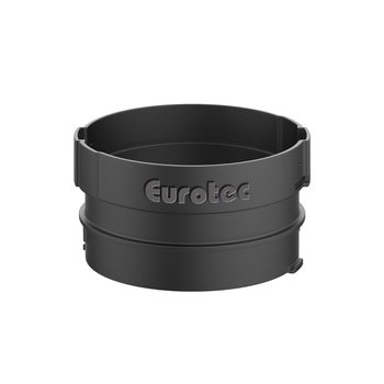 Eurotec Logo auf einem runden Kunststoffbauteil für Terrassenunterkonstruktionen.