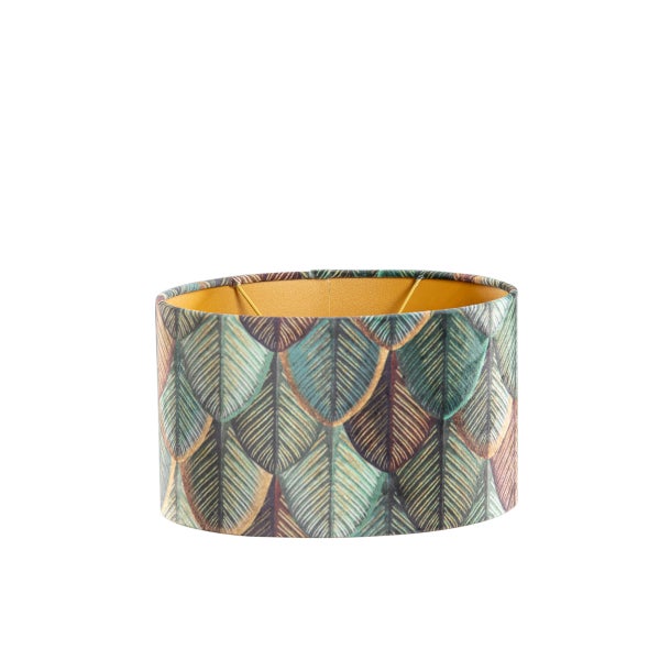 Samtlampenschirm mit Blattdesign und goldener Innenseite, oval, 25/16/15