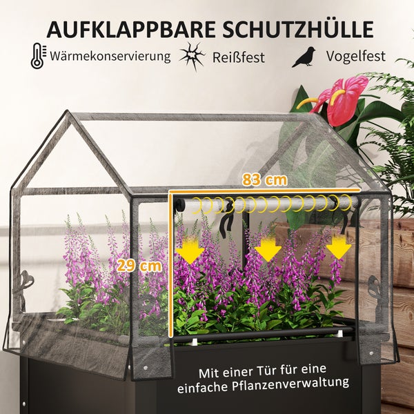 Outsunny Hochbeet mit Abdeckung, erhöhtes Kräuterbeet mit Ablauflöchern, Pflanzkasten aus Metall, wetterbeständig Gemüsebeet, Gartenbeet, Pflanzbeet für Garten, Balkon, 60 x 60 x 120 cm, Schwarz
