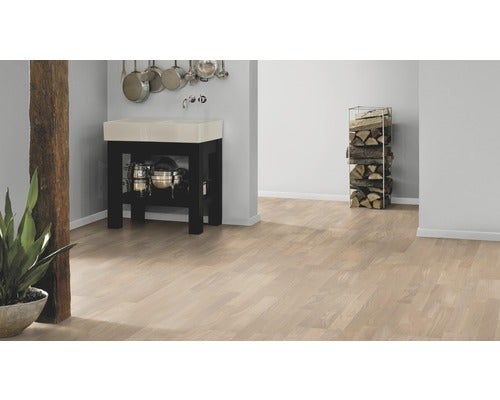 Parkett 13.0 Eiche Lichtbeige Schiffsboden 3-Stab Ausgeglichen mattlackiert
