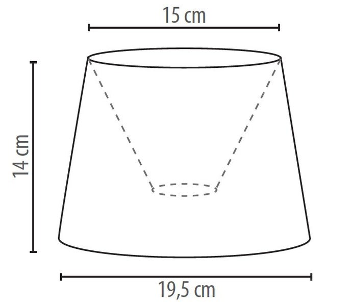 Skizze eines Lampenschirms mit den Maßen 15 cm, 14 cm und 19,5 cm