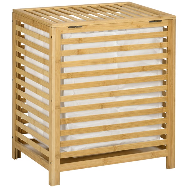 HOMCOM Wäschekorb Wäschetruhe 55L Wäschebox, Wäschesammler mit Deckel, Entnehmbarem Wäschesack, für Schlafzimmer, Bad, Bambus, 50 x 36 x 60 cm, Natur