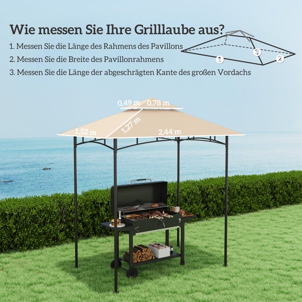 Outsunny Ersatzdach für Grillpavillon 1,5 m x 2,4 m nur Ersatzdach, doppelstöckige Schutzabdeckung, wasserabweisend Überdachung für den Außenbereich, Dach passend für Outdoor-Grillzelt, Beige