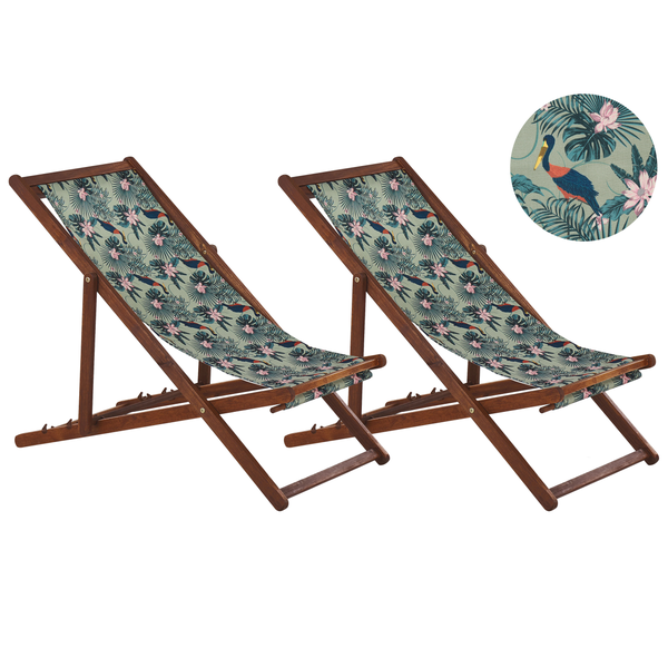 Set mit 2 klappbaren Liegestühlen ANZIO mit Ersatzstoffen Tiermotiv Akazienholz Dunkelbraun