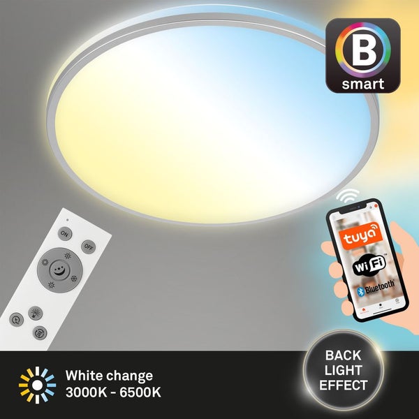 LED Deckenleuchte CCT WiFi Bluetooth App 42 W silber Metall-Kunststoff Briloner