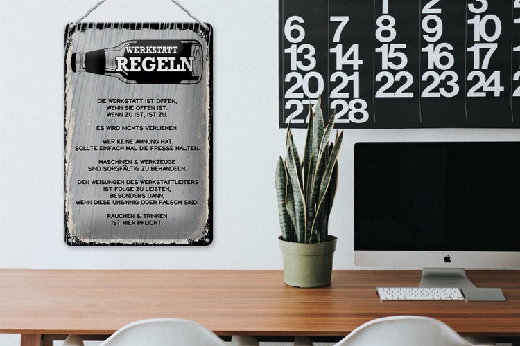 Blechschild Spruch Werkstatt Regeln Maschinen 20x30cm