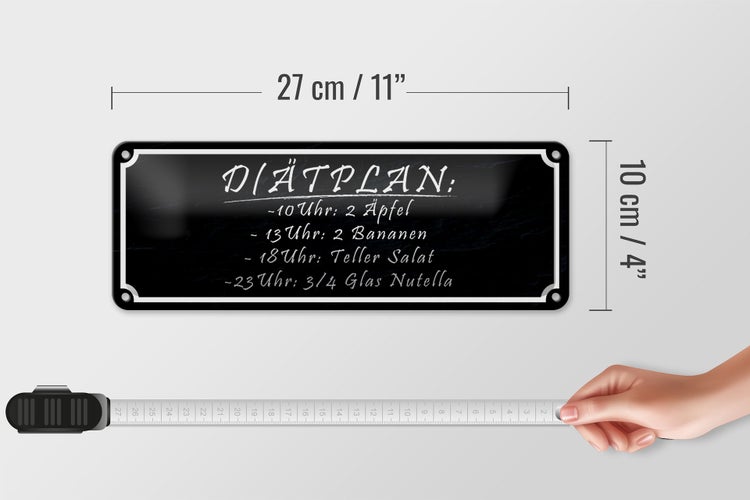 Blechschild Spruch 27x10cm Diätplan 2 Äpfel 2 Bananen Salat Dekoration