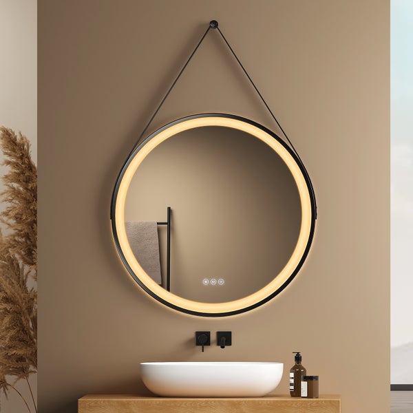 EMKE Badspiegel mit Beleuchtung LED-Spiegel mit Touchschalter,  rund, Anti-Beschlag, 3 dimmbare Lichtfarben, ф80cm