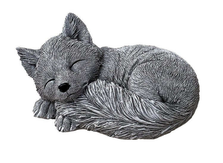 Gartenfigur schlafender Fuchs aus Steinguss, detailreiche Tierfigur für den Garten