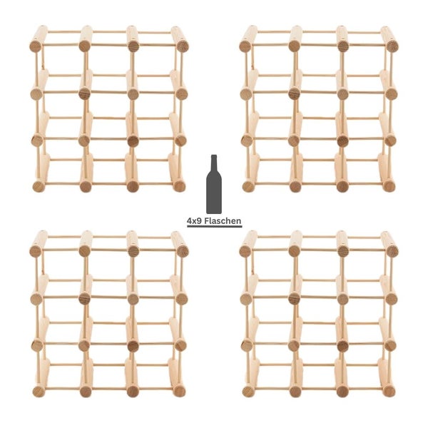 PROREGAL Modulares Weinregal Vinotega Mod HxBxT 36 x 36 x 24 cm 4 x  9 Flaschen Massives Kiefernholz Natur