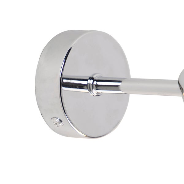 Runde Wandbefestigung aus verchromtem Metall mit zylindrischem Arm.