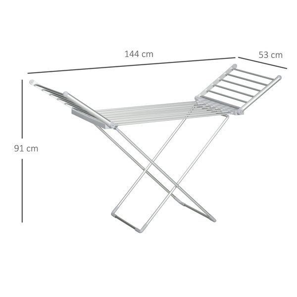 HOMCOM Elektrischer Wäscheständer Beheizbarer Wäscheständer Klappbar Wäschetrockner Einstellbare Temperatur Aluminium 144 x 53 x 91 cm