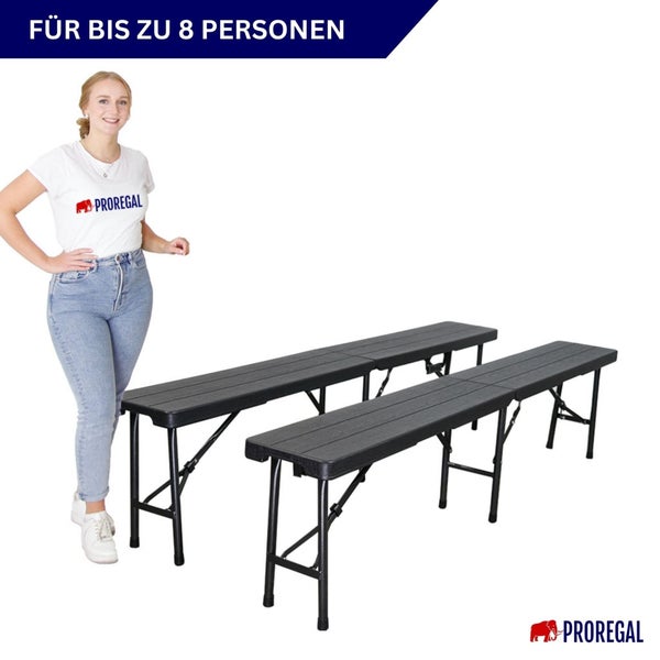 Zwei schwarze Bierzeltgarnituren für bis zu acht Personen