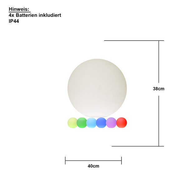 Dekorative Kugel Leuchte mit Farbwechsel, 40 mal 38 Zentimeter, inklusive Batterien
