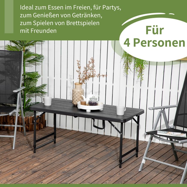 Outsunny Gartentisch klappbar Kunststoff 118 x 60 x 74 cm Wetterfest Klapptisch, rutschfest Buffettisch Campingtisch Balkontisch Terrassentisch Outdoor Esstisch für Garten, Terrasse Balkon Schwarz
