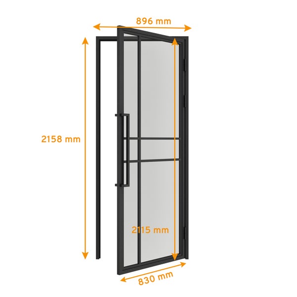Loft Glastür 830x2115mm Klarglas DIN Rechts Komplettset Design mit Beschlag Griffstange und Zarge