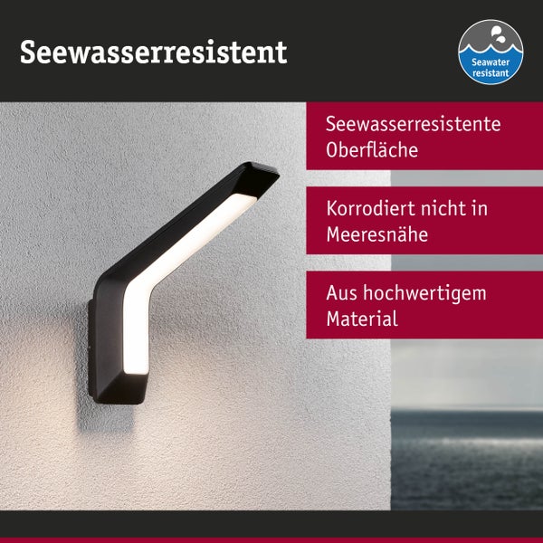 Seewasserresistente Wandleuchte mit angewinkeltem Design, korrosionsbeständig für die Verwendung in Meeresnähe.