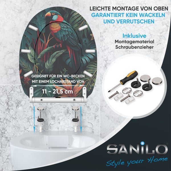 WC-Sitz mit Papageienmotiv, einfache Montage, inklusive Befestigungsmaterial und Schraubenzieher