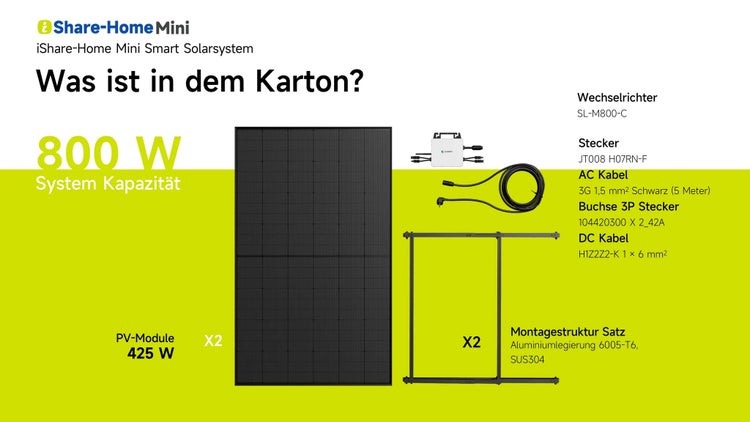 Slenergy 800 Watt Balkonkraftwerk inklusive Aufständerung/ Halter/ Verlängerungskabel/ Mikrowechselrichter mit Wlan