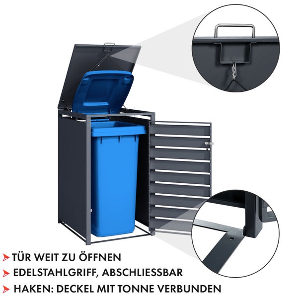 FLOORDIREKT Mülltonnenbox Magnus mit Edelstahlrahmen 68 x 80 x 116 cm - 1 Tür