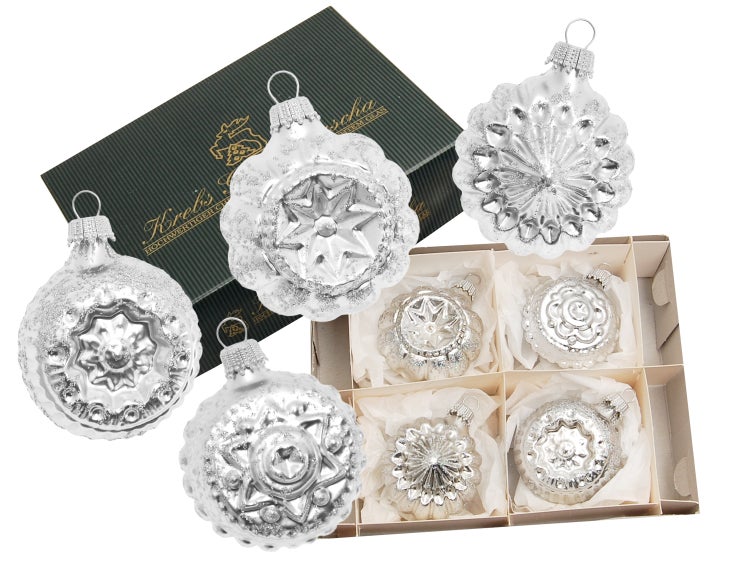 Glaskugelformen, 4er Set, silber 5cm, 4 Stck., Weihnachtsbaumkugeln, Christbaumschmuck, Weihnachtsbaumanhänger