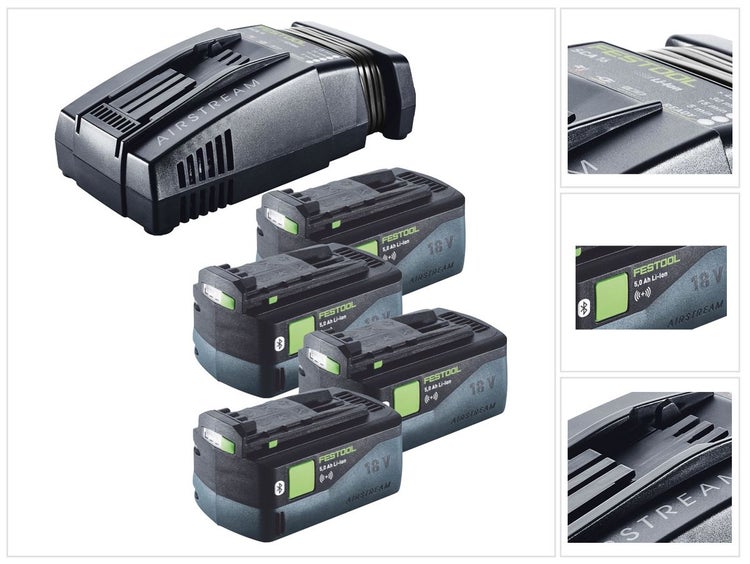 Festool Energie Set 4x BP 18 Li 5,0 ASI EU Akkupack 18 V 5,0 Ah ( 4x 577660 ) + SCA 16 Schnellladegerät 10,8 V - 18 V ( 576953 )