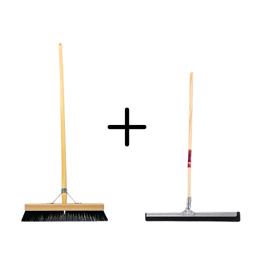 Kehrbesen und Abzieher mit Holzstiel