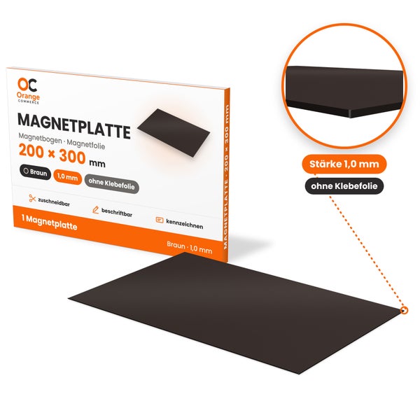 Magnetplatte von Orange Commerce, 200 mal 300 Millimeter, 1 Millimeter stark, zuschneidbar und beschriftbar, ohne Klebefolie