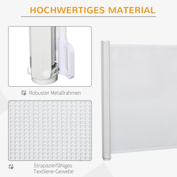 PawHut Hunde-Trennwand, 115L x 5,5B x 82,5H cm, Stahlrahmen, Kunststoff, Weiß