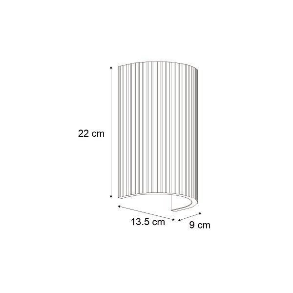 Abbildung einer Wandleuchte mit den Maßen 22 cm Höhe, 13,5 cm Breite und 9 cm Tiefe.
