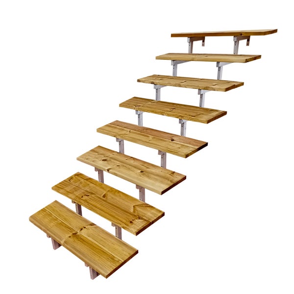 OSLO - Stahltreppe Außen H139cm 8 Treppenstufen Holz KDI Breite 60cm