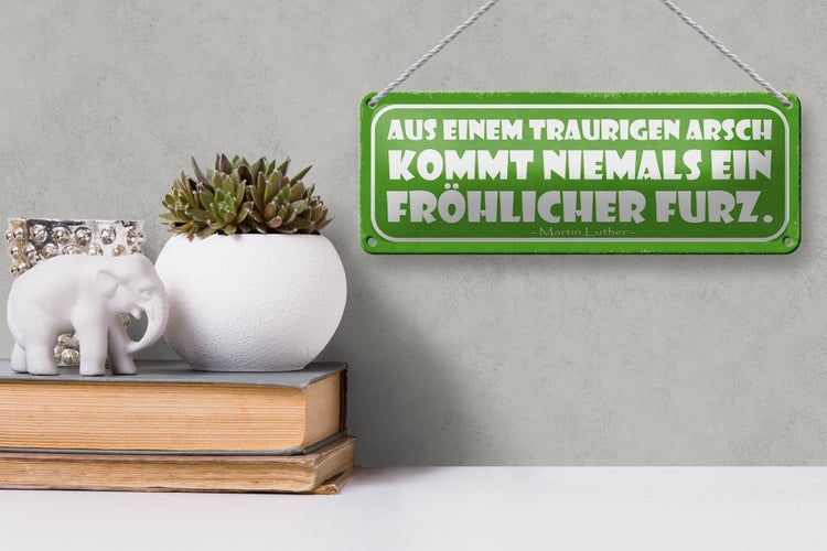 Blechschild Spruch 27x10cm aus traurigem Arsch kommt nie Dekoration