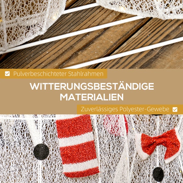 Detailansicht einer Weihnachtsfigur aus witterungsbeständigem Polyester-Gewebe und pulverbeschichtetem Stahlrahmen.