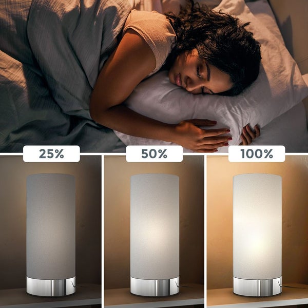 Nachttischlampe - touch, dimmbar, mit Stecker, E14 Fassung, grau