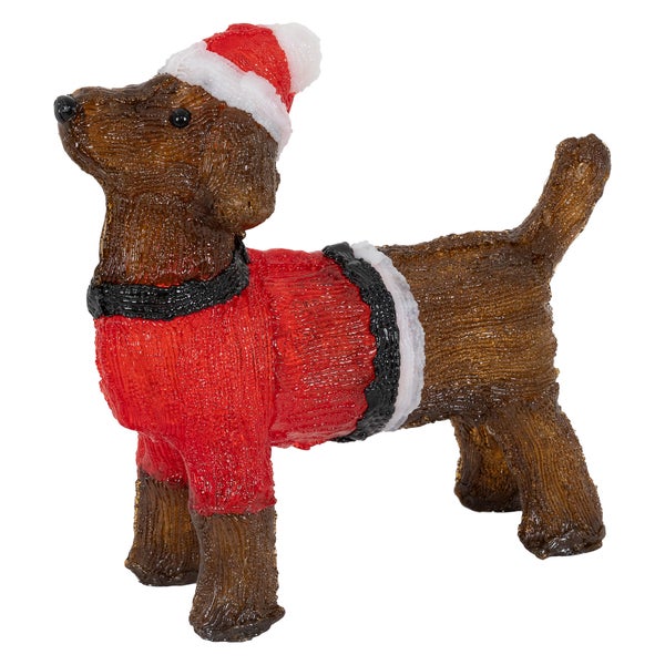 ECD Germany LED Weihnachten Hund Dackel mit Mütze und Pullover, 37x34 cm, Gartenfigur mit 40 warmweißen LEDs, IP44, Innen-Außen, Acryl Hundefigur, Weihnachtsfigur Weihnachtsbeleuchtung Weihnachtsdeko